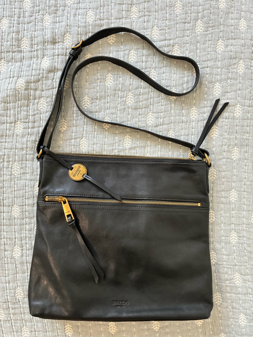 Margot New York Black Leather Leah Hobo Crossbody Purse